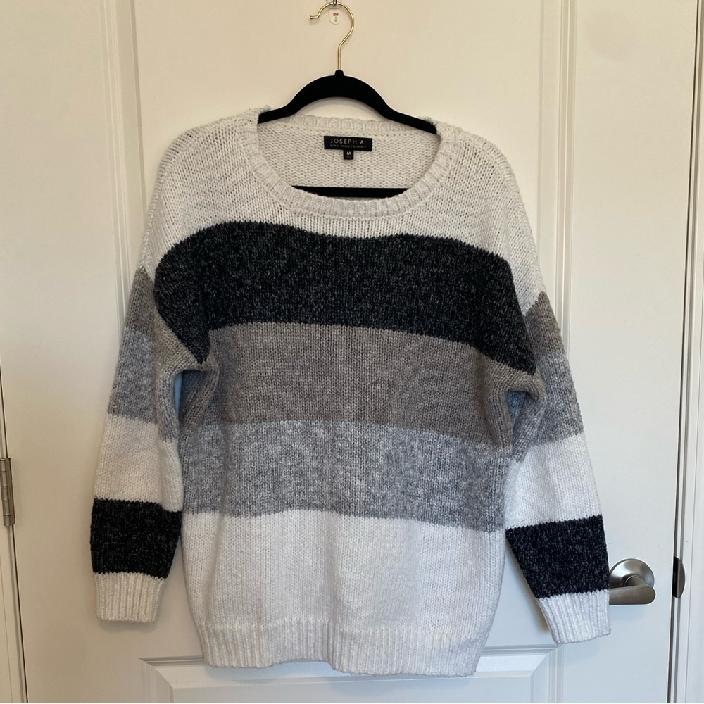 Joseph Black, Gray, and White Striped Sweater